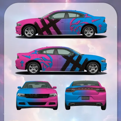 Pink and Blue Hellcat Gradient Customized Car Vinyl Wrap 01