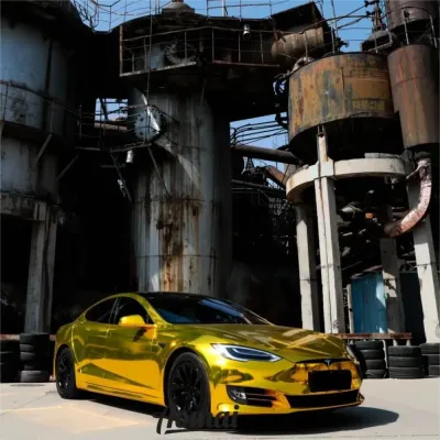 Chrome Mirror Gold Car Vinyl Wrap 02