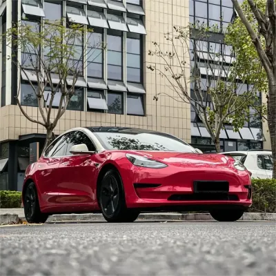 Tesla Glossy Strawberry Red Car Vinyl Wrap 02