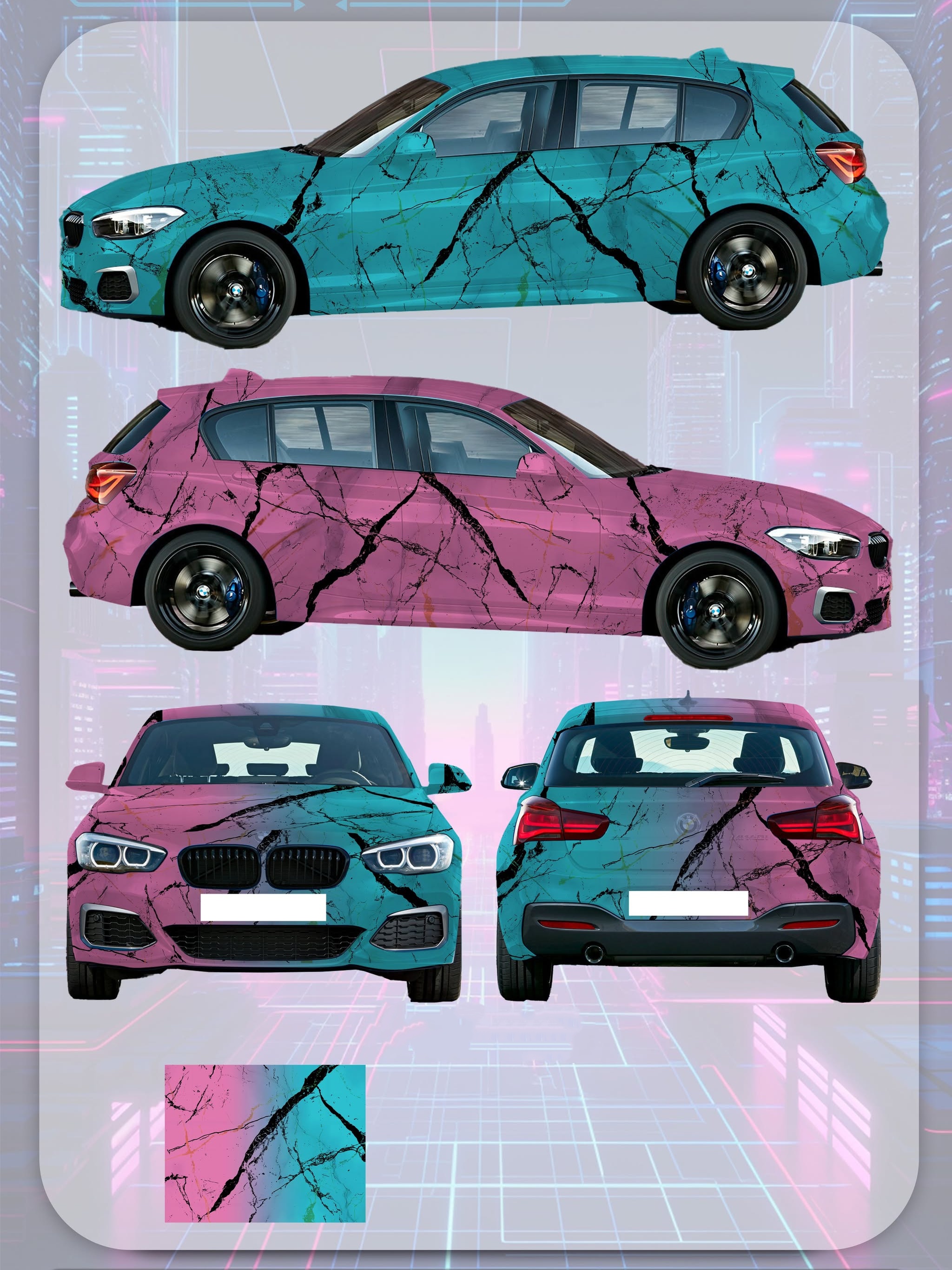 Pink And Blue Marble Gradient Customized Car Vinyl Wrap