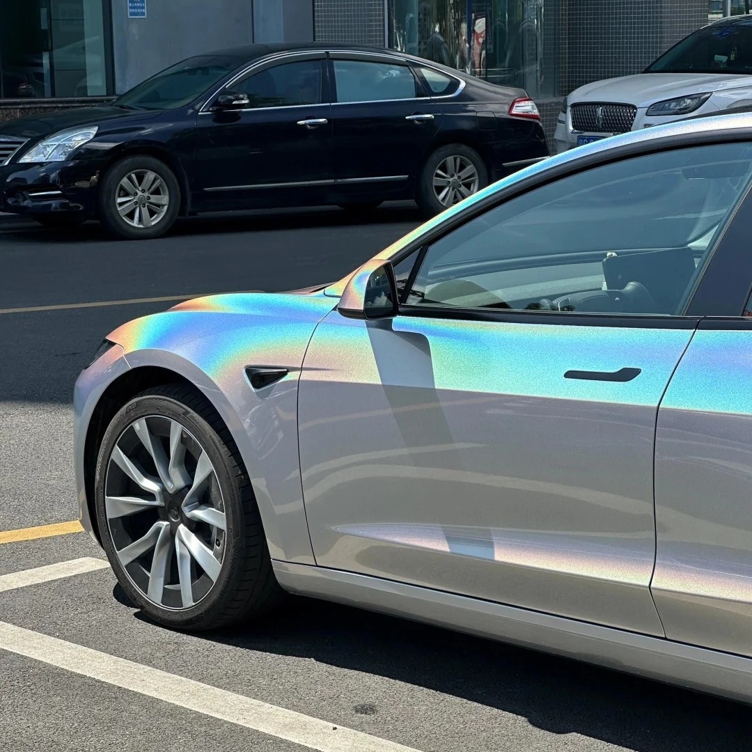 Glossy Laser Silver Car Vinyl Wrap