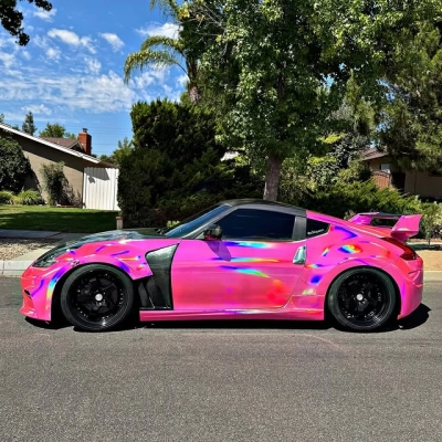 Gloss Pink Holographic Chrome Laser Car Vinyl Wrap 02