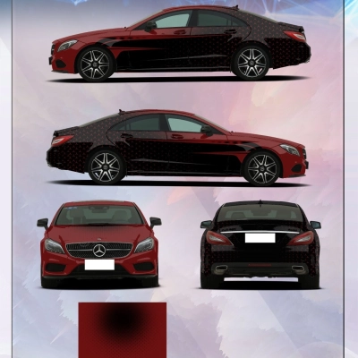 Benz Red Black Gradient Customized Car Vinyl Wrap 01
