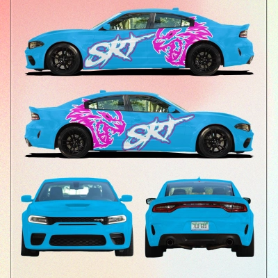 Blue And Red Hellcat Customized Car Vinyl Wrap 01