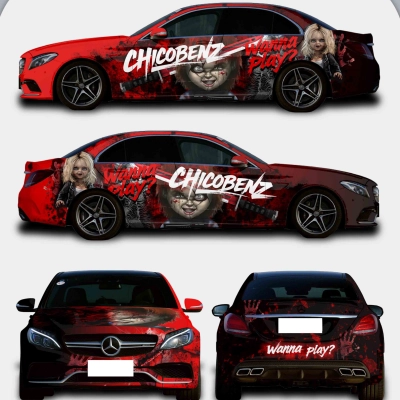 Chucky Red And Black Customized Car Vinyl Wrap 01