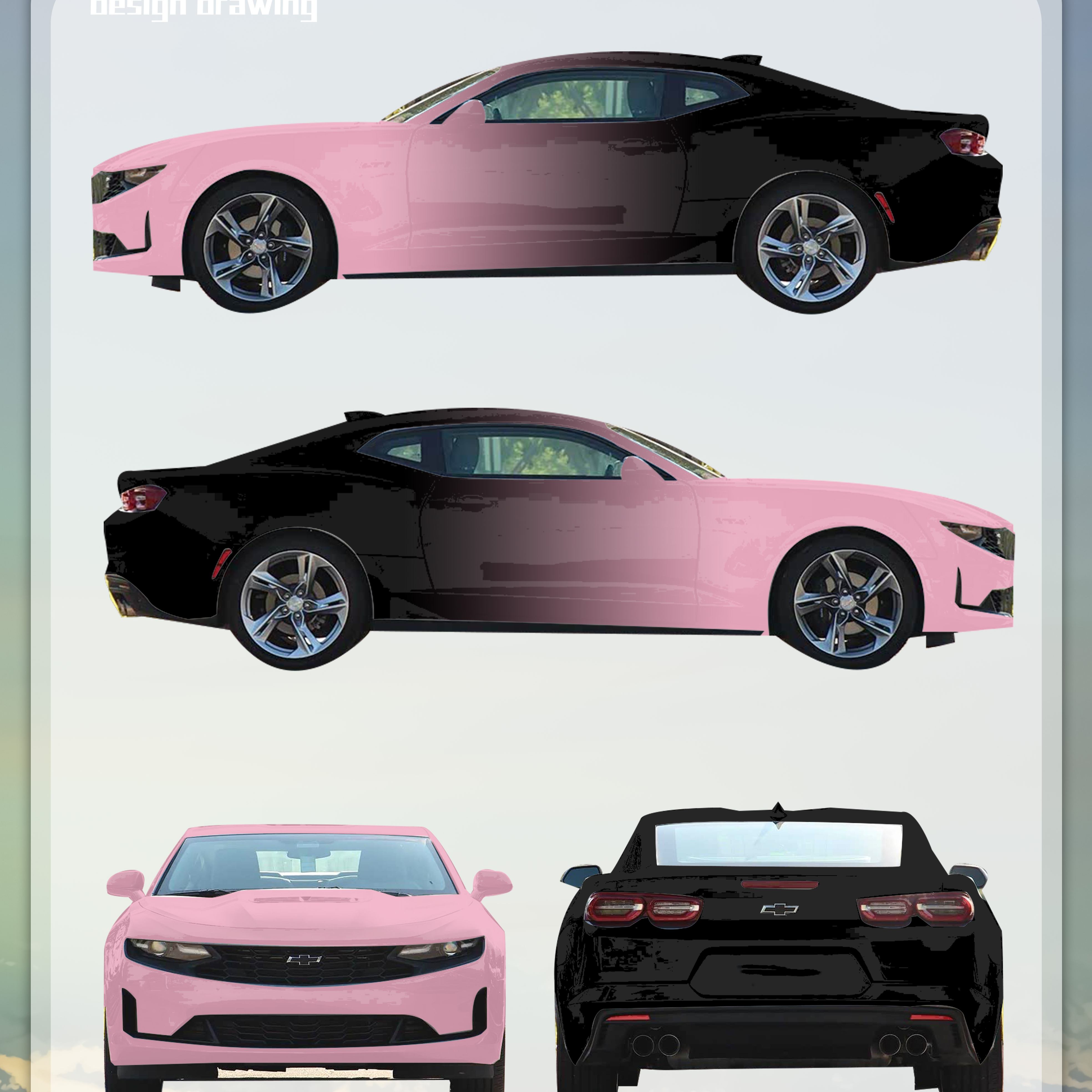 Pink And Black Gradient Customized Car Vinyl Wrap