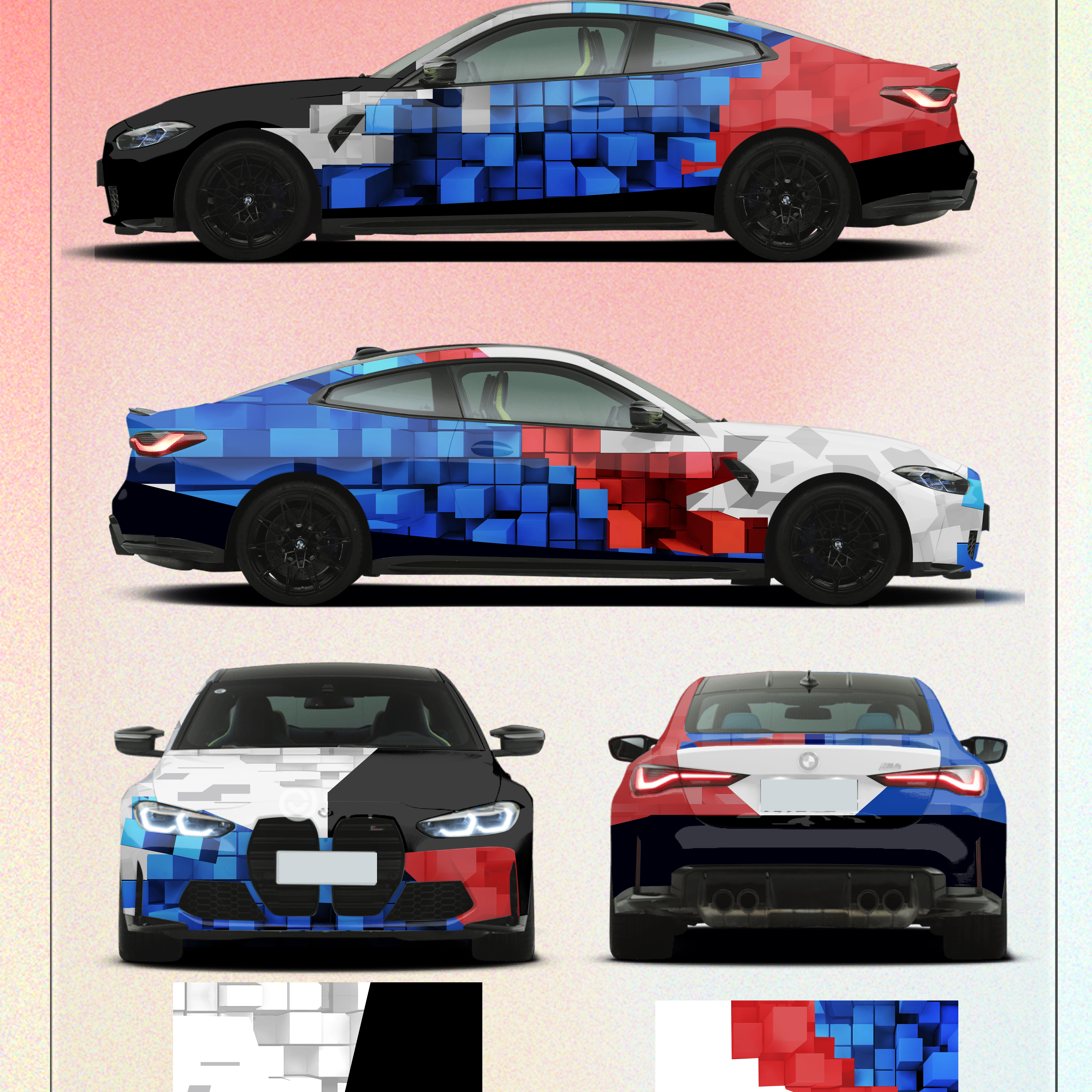 Red And Blue Squares Customized Car Vinyl Wrap