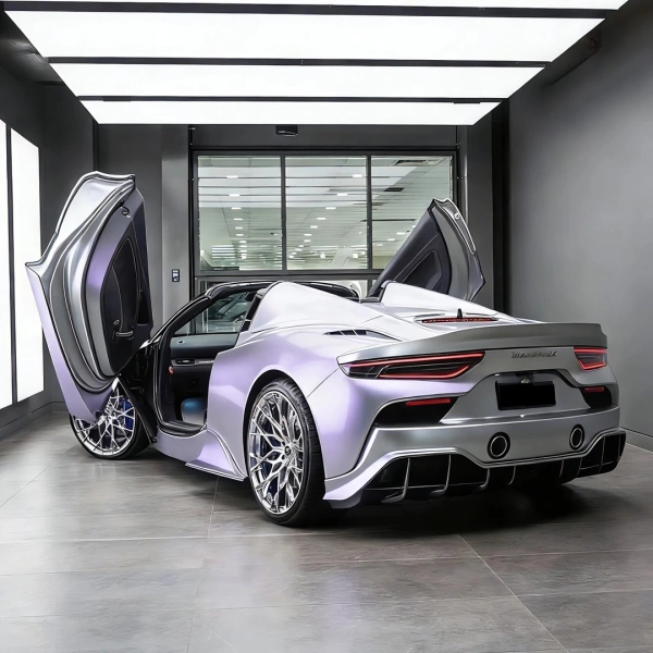  PET Gloss Technological Grey To Purple Car Vinyl Wrap