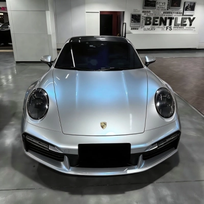 PET Glossy Technological Grey To Blue Car Vinyl Wrap 02