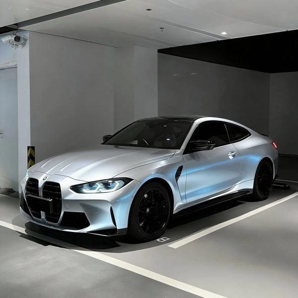 PET Glossy Technological Grey To Blue Car Vinyl Wrap