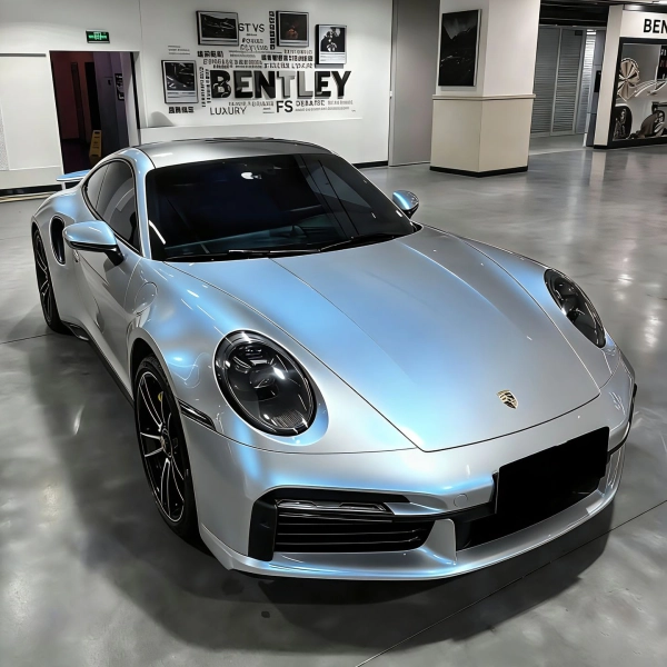 PET Glossy Technological Grey To Blue Car Vinyl Wrap
