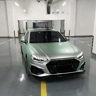 PET Glossy Technological Grey To Green Car Vinyl Wrap 02