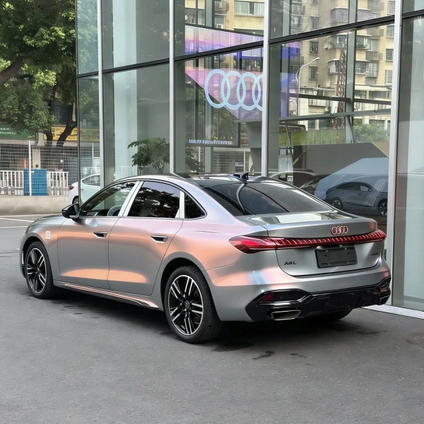 PET Glossy Technological Grey To Orange Car Vinyl Wrap