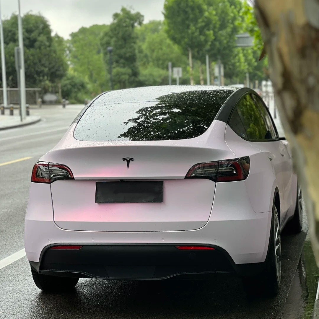 PET Matte Metallic Pink to White Car Vinyl Wrap 