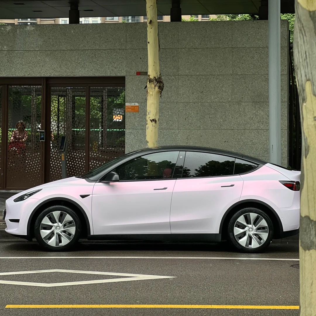 PET Matte Metallic Pink to White Car Vinyl Wrap 