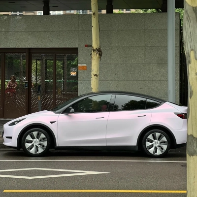 PET Matte Metallic Pink to White Car Vinyl Wrap  02