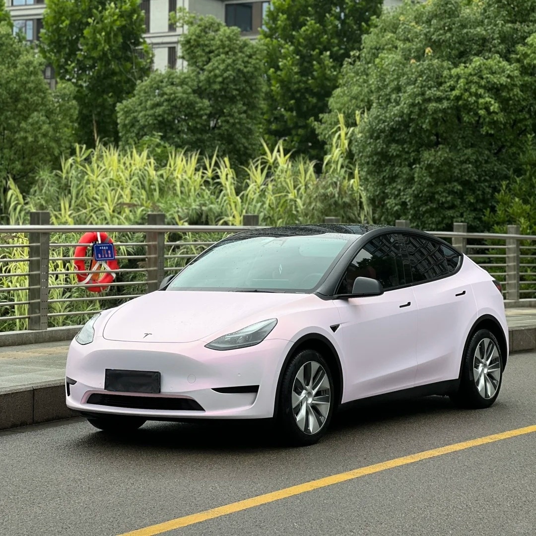 PET Matte Metallic Pink to White Car Vinyl Wrap 