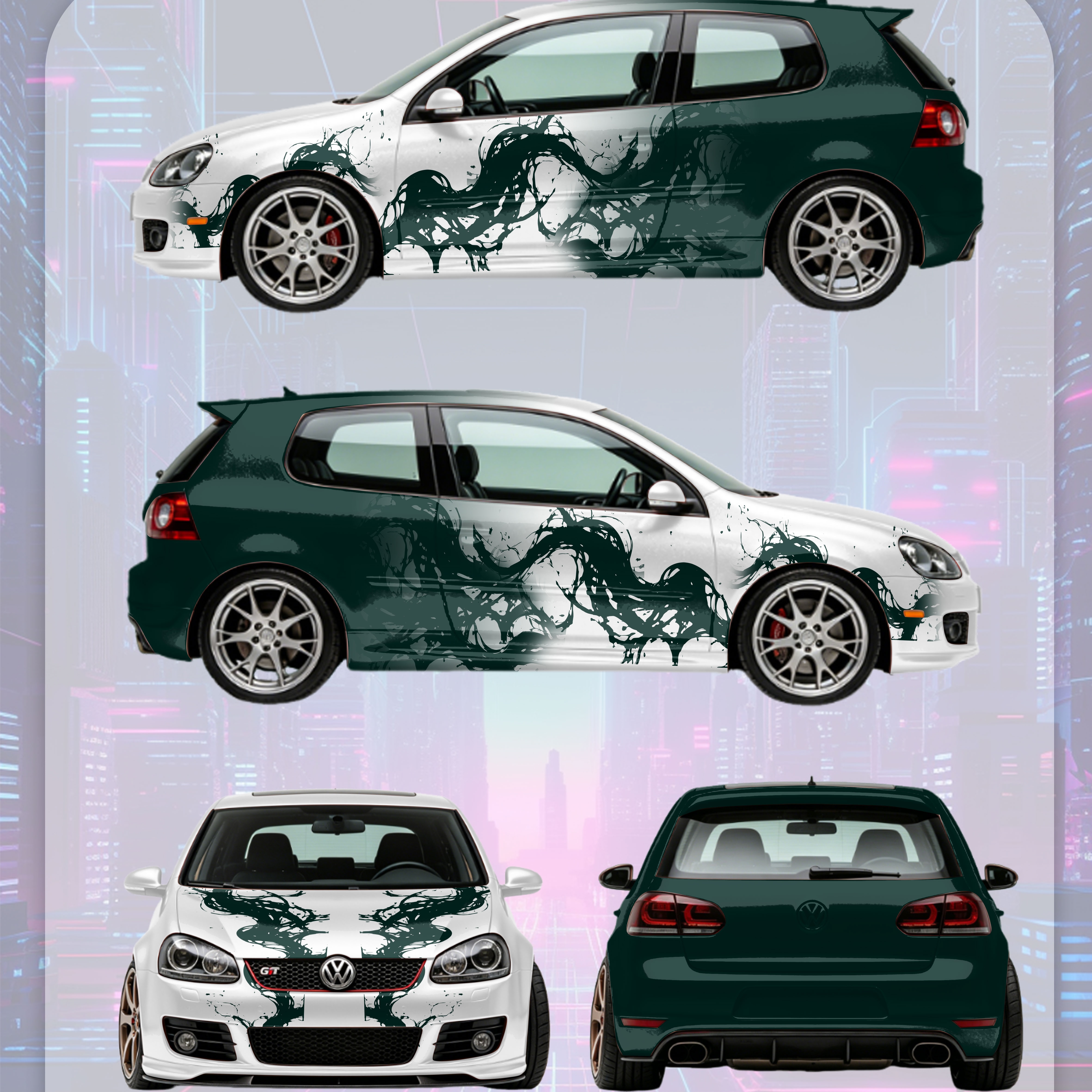 Green And White Gradient Customized Car Vinyl Wrap