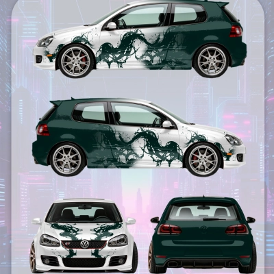 Green And White Gradient Customized Car Vinyl Wrap 01