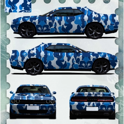 Blue Camo Custom Car Vinyl Wrap 01