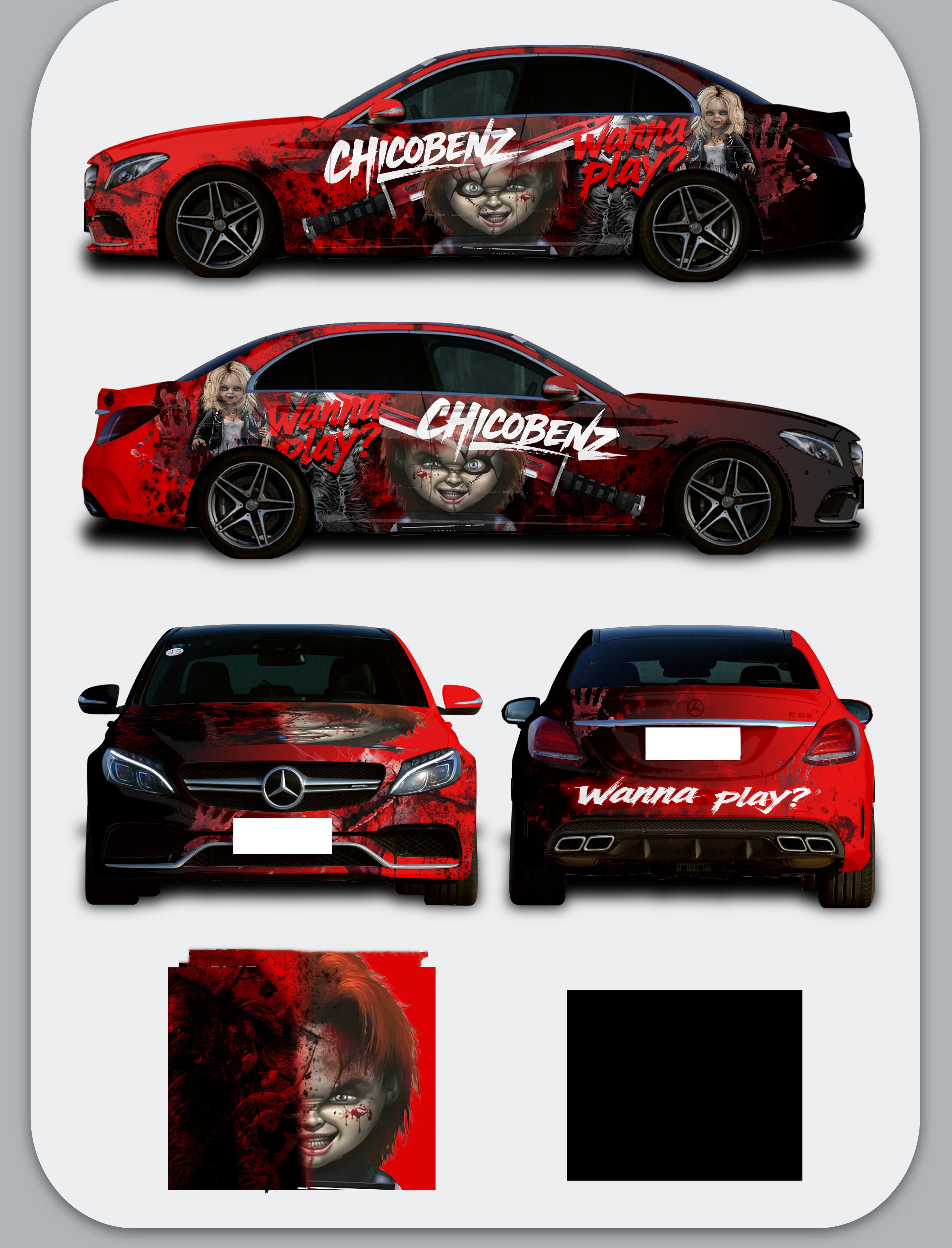 Chucky Red And Black Customized Car Vinyl Wrap