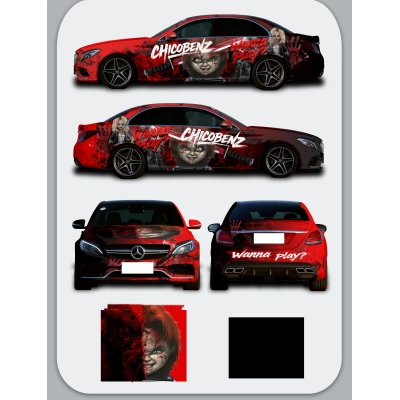Chucky Red And Black Customized Car Vinyl Wrap 01