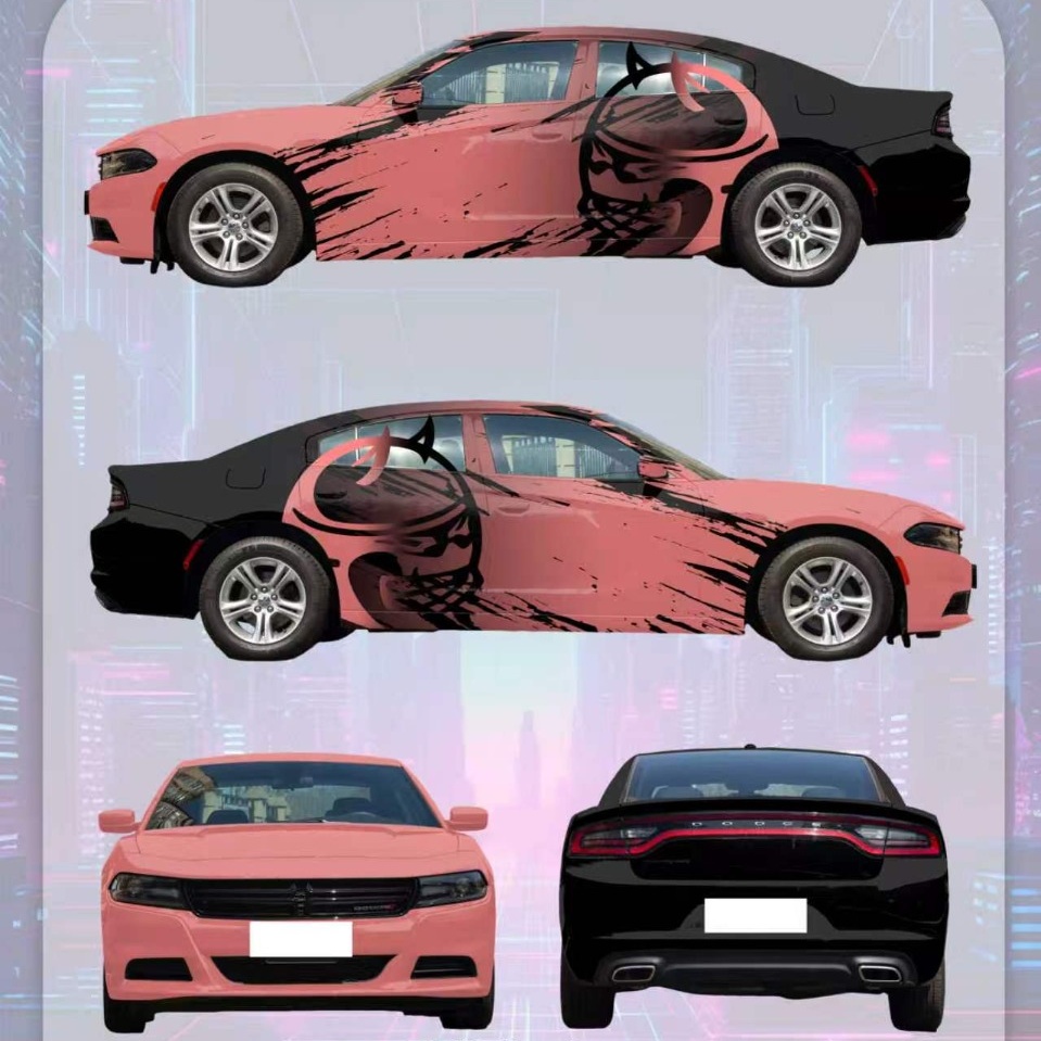 Peach-To-Black Gradient Customized Car Vinyl Wrap