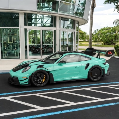 Porsche Gloss Mint Green Car Vinyl Wrap 02