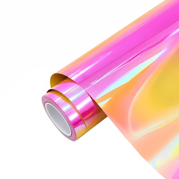 PET Gloss Rainbow Chrome Holographic Pink Car Vinyl Wrap