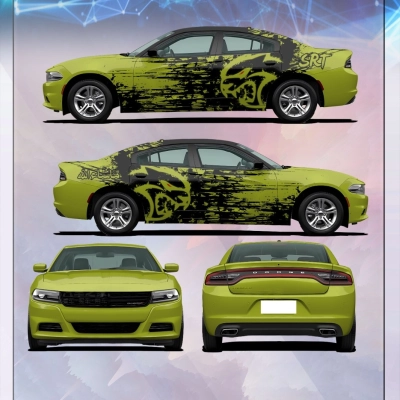 Green Hellcat Customized Car Vinyl Wrap 01