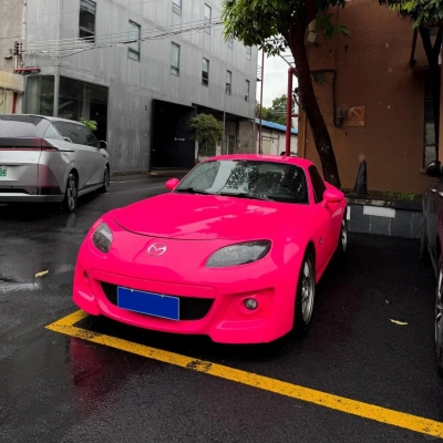 Super Gloss Fluorescent Pink Car Vinyl Wrap 02