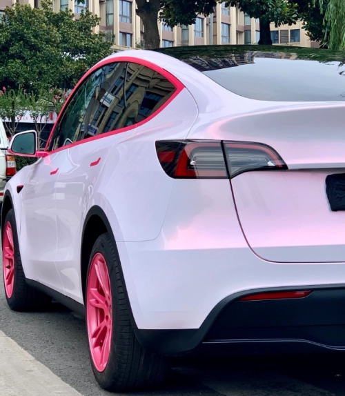 Gloss Metallic Pink to White Car Vinyl Wrap  review 