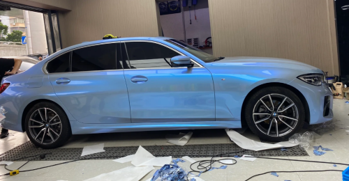 Gloss Diamond Gray Blue Car Vinyl Wrap review 