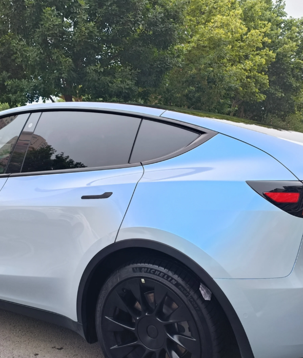 Gloss Diamond Gray Blue Car Vinyl Wrap review Katie howard 02