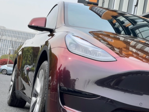 PET Gloss Shifting Red to Black Car Vinyl Wrap review 