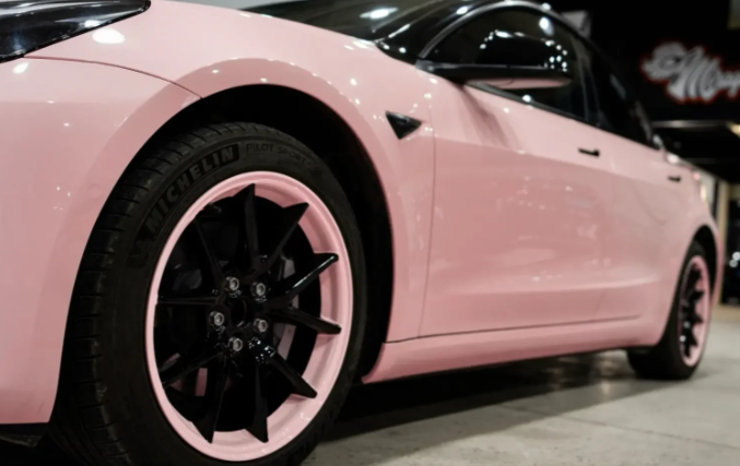 Super Gloss Pale Pink Car Vinyl Wrap review Katie Lucca 03