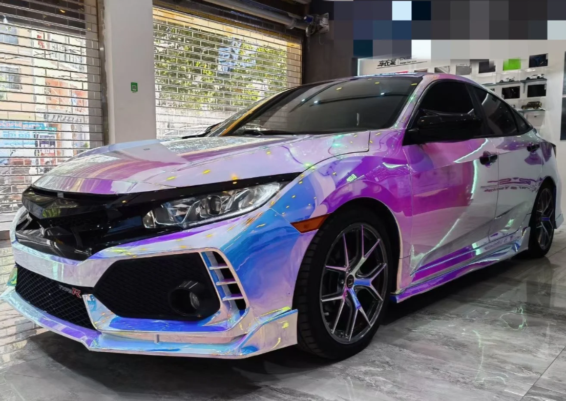 Holographic Chrome Rainbow White Car Vinyl Wrap (Non-Stretchable) review C. Sue 01