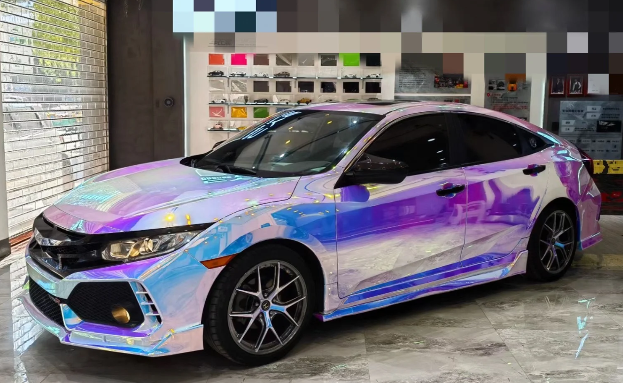 Holographic Chrome Rainbow White Car Vinyl Wrap (Non-Stretchable) review C. Sue 02