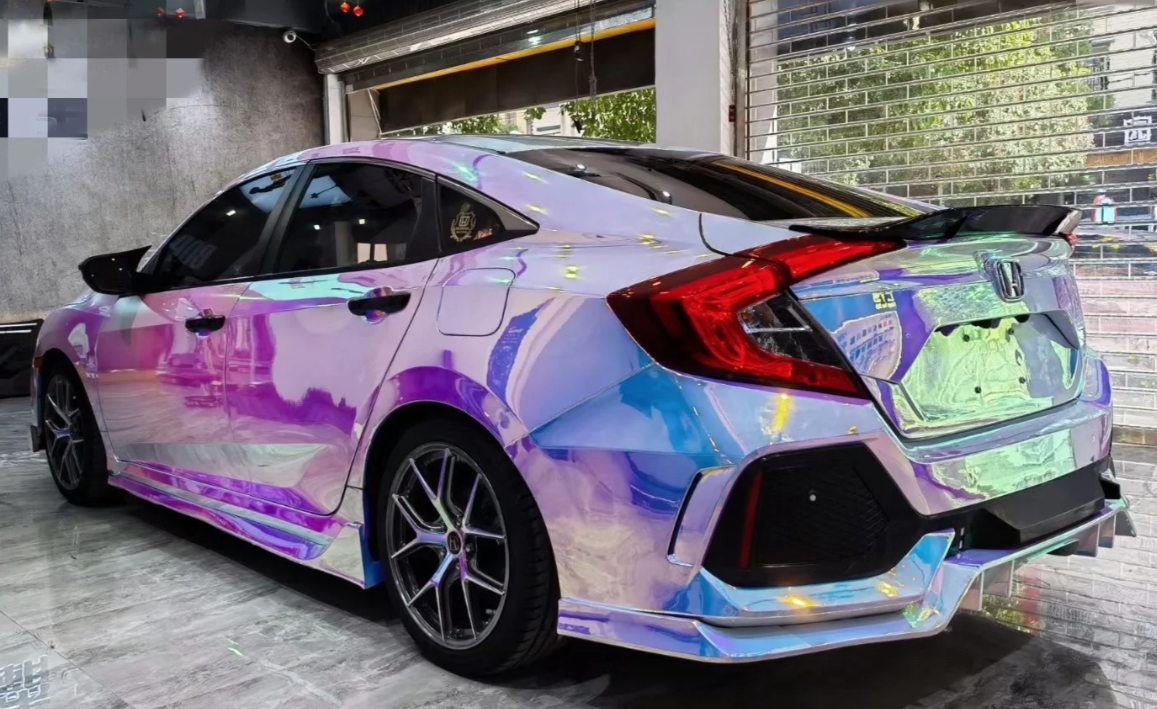 Holographic Chrome Rainbow White Car Vinyl Wrap (Non-Stretchable) review C. Sue 03