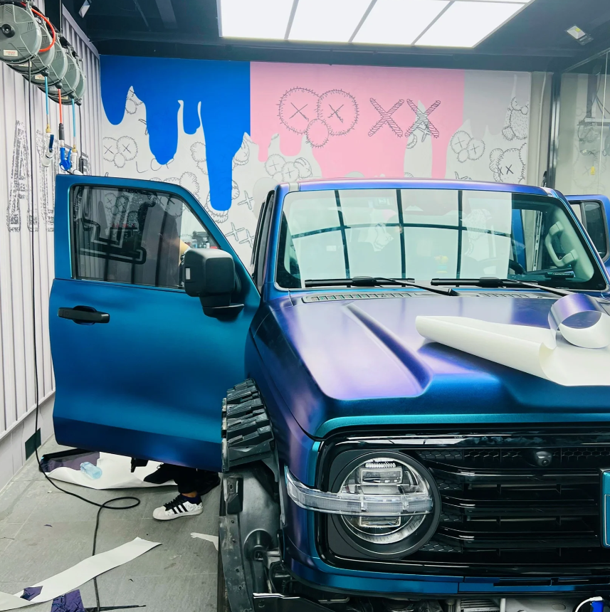 Matte Diamond Purple Blue Car Vinyl Wrap review Dr. Gray 02