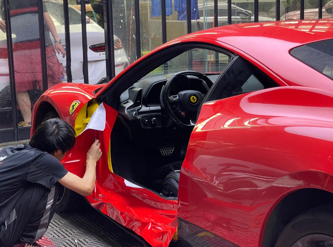 Super Gloss Ferrari Red Car Vinyl Wrap review 1