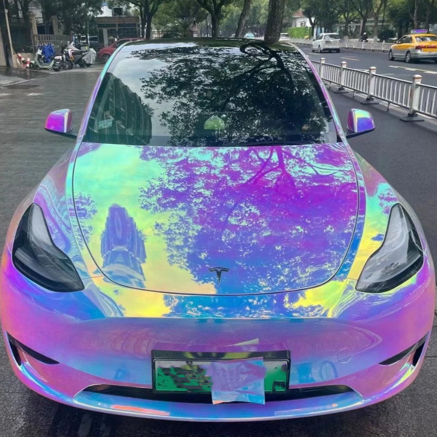 Holographic Chrome Rainbow White Car Vinyl Wrap (Non-Stretchable) review Dubun 01