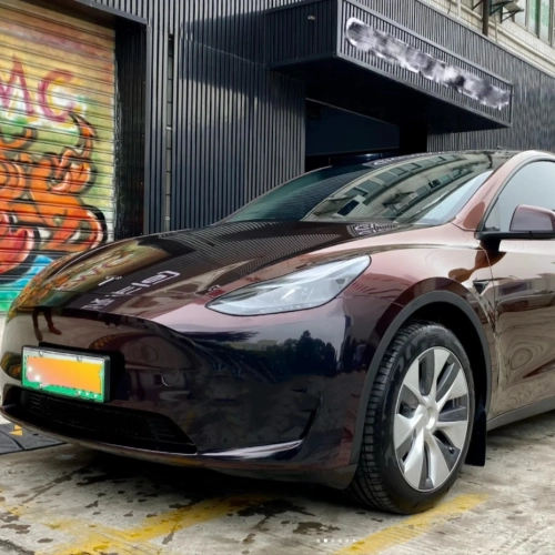 Tesla Glossy PET Diamonds Black Red Car Vinyl Wrap review 