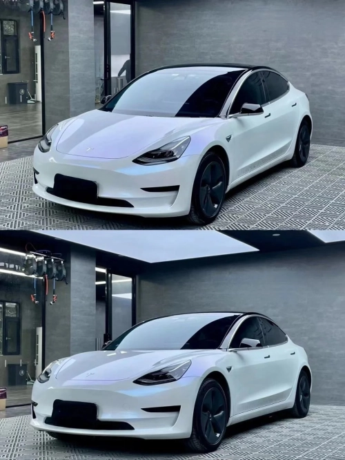 Tesla BMW Gloss PET Diamond Blue White Car Vinyl Wrap review 