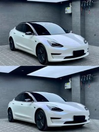 Tesla BMW Gloss PET Diamond Blue White Car Vinyl Wrap review 2