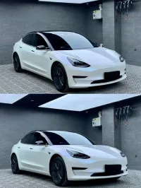 Tesla BMW Gloss PET Diamond Blue White Car Vinyl Wrap review 2