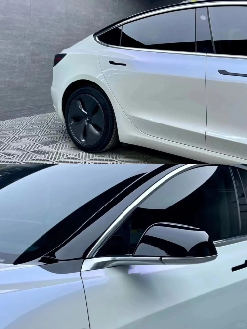 Tesla BMW Gloss PET Diamond Blue White Car Vinyl Wrap review 