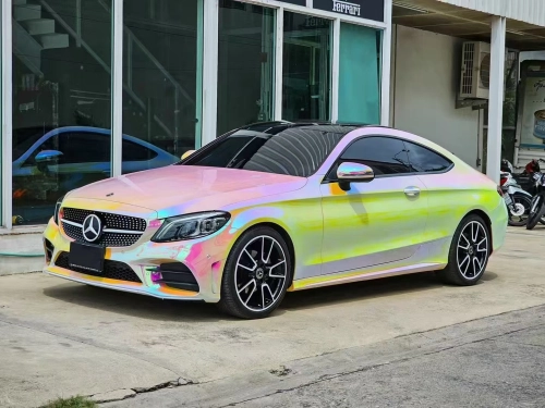 PET Gloss Rainbow Chrome Holographic Pink Car Vinyl Wrap review 