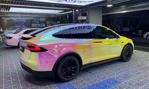 PET Gloss Rainbow Chrome Holographic Pink Car Vinyl Wrap review 