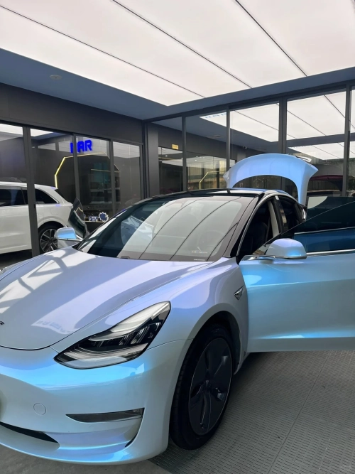 Tesla Gloss Fancy Rock Grey Color Fliper Car Vinyl Wrap review 